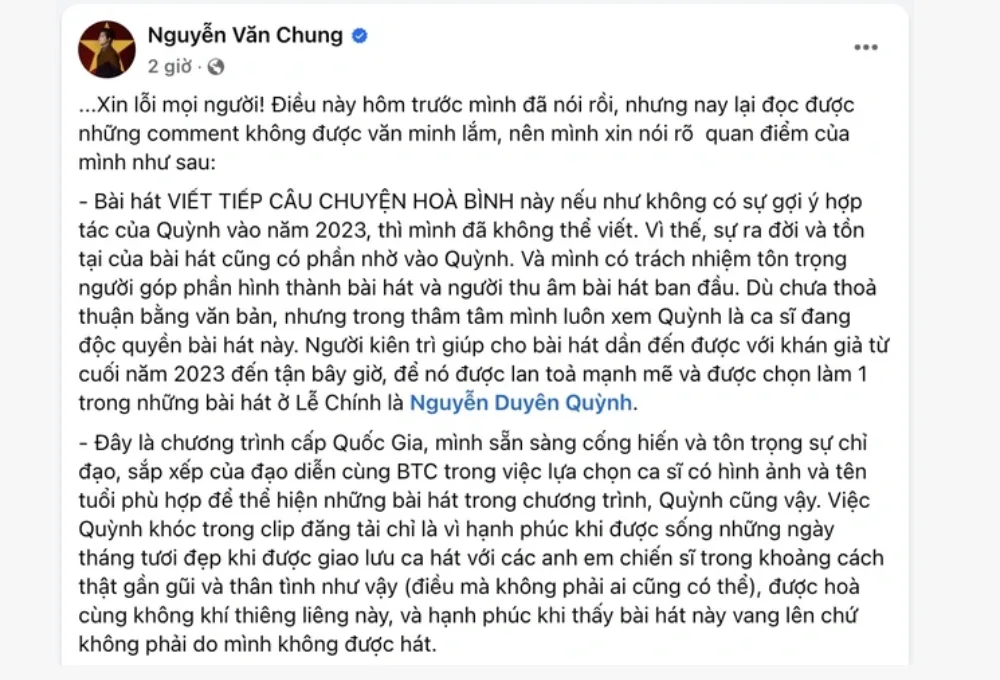 NGUYỄN VĂN CHUNG Viết Tiếp Câu Chuyện Hòa Bình