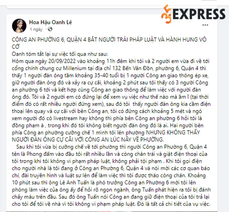 hoa-hau-oanh-le-to-bi-danh-gay-thuong-tich-ngay-tai-tru-so-cong-an-35express