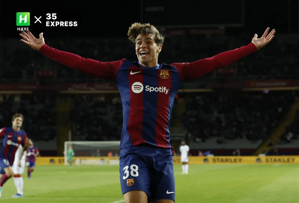 Tiền đạo Marc Guiu ăn mừng bàn thắng đầu tiên tại La Liga