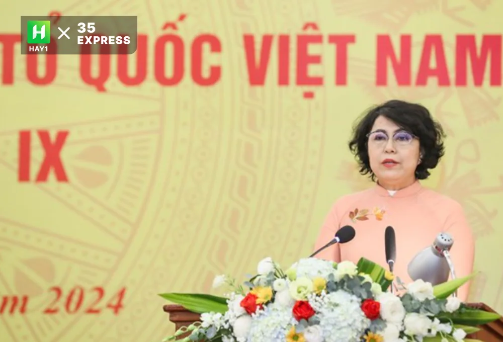 Tân Phó Chủ tịch Ủy ban Trung ương MTTQ Việt Nam - Tô Thị Bích Châu phát biểu nhận nhiệm vụ