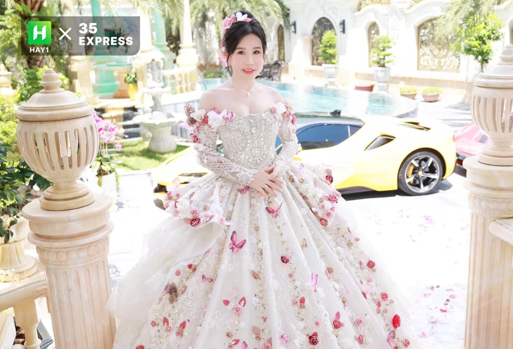 Mai Lisa trong chiếc váy cưới nạm kim cương lấp lánh được cho là có giá 50 tỷ