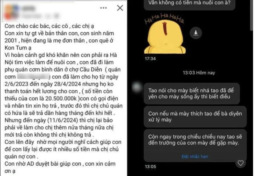 Mẹ đơn thân tố quán cơm quỵt tiền công