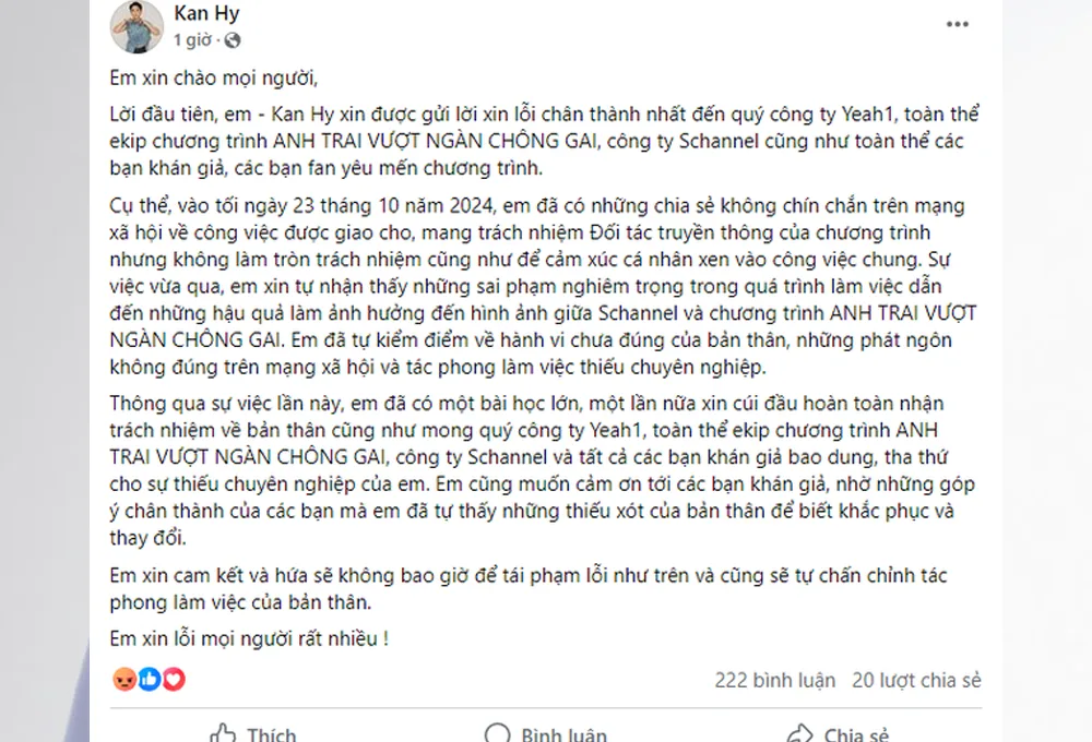 VJ Kanhy thừa nhận tắc trách trong công tác truyền thông