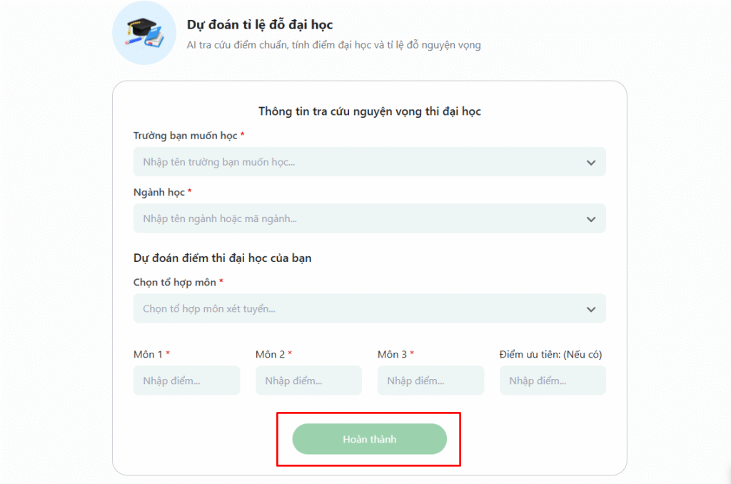 Cách tra cứu tỷ lệ đỗ Đại học chính xác trên AI Hay